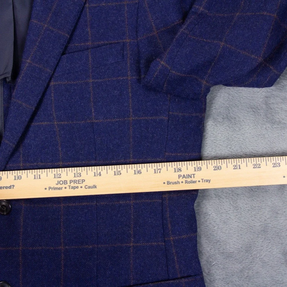 Jos A Bank Mens 41R Slim Fit Unstructured Blue Windowpane Wool Blazer Sport Coat